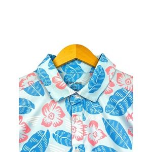 Meripex Apparel Men's 2XL Blue Floral Short Sleeve Golf Polo Stretch Spandex